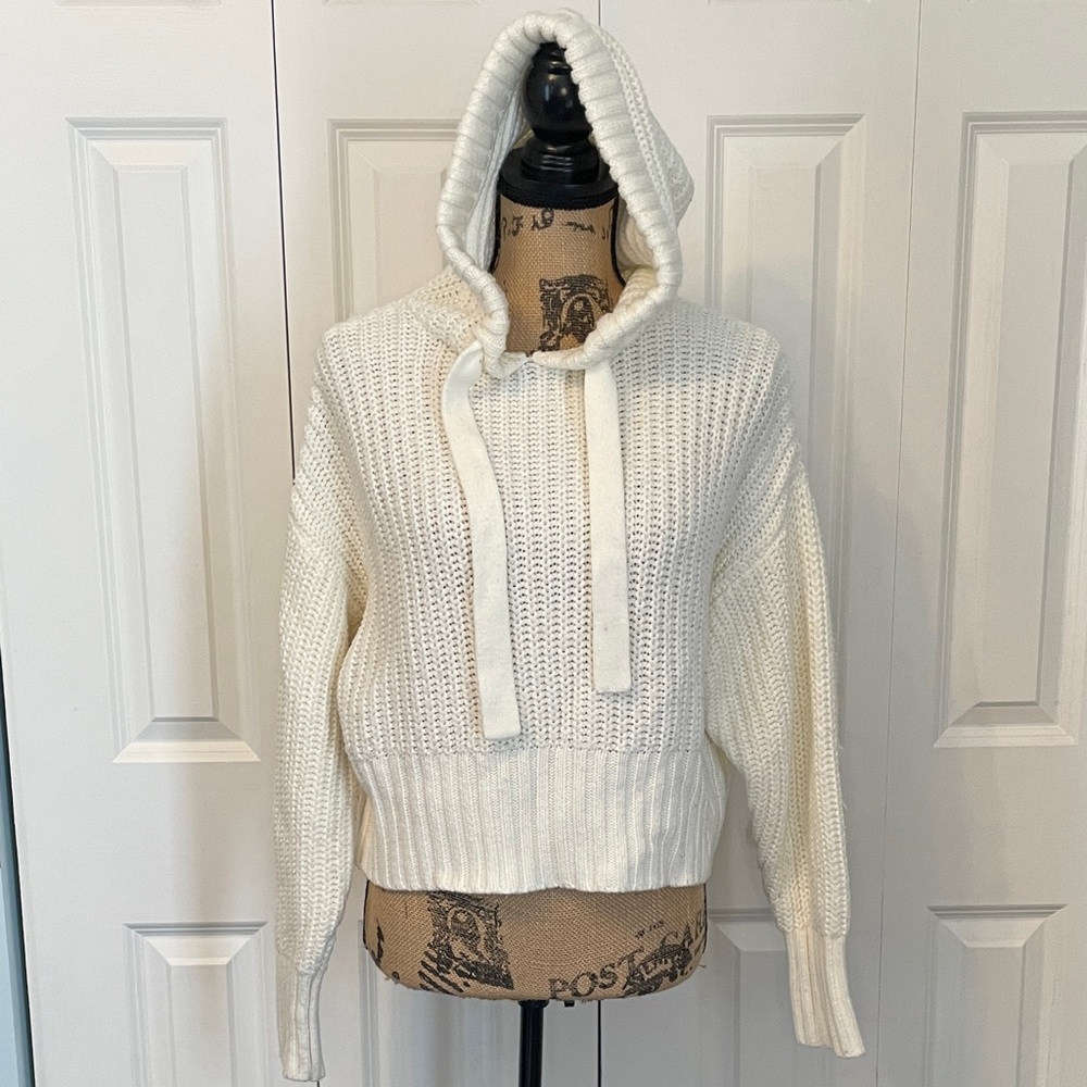 Micha Lounge Cropped Cozy White Knit Hoodie XS